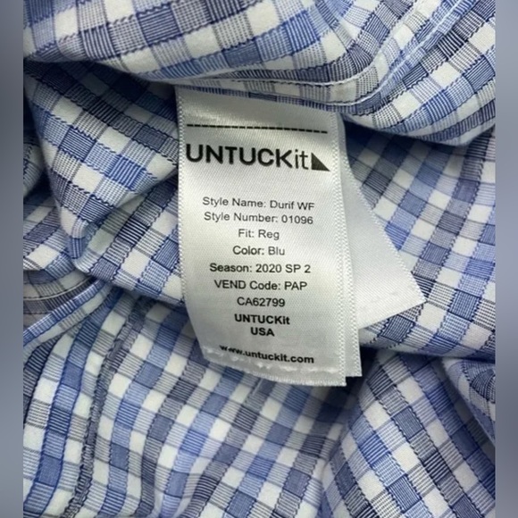 UNTUCKit Wrinkle-Free Durif Button Down Shirt Blue Navy & White Check Size XXL - Picture 3 of 6